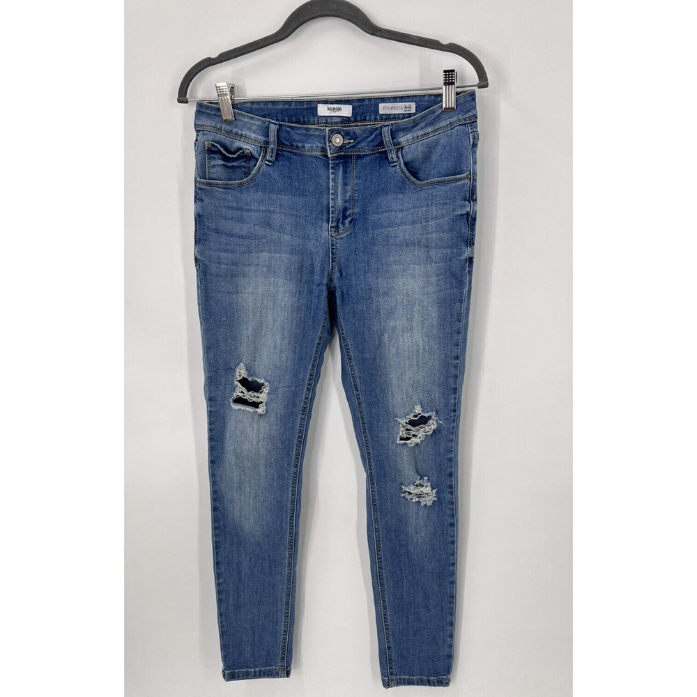 Kensie Effortless Blue Denim Skinny Ankle Jeans Distressed Mid Rise Women's 6/28